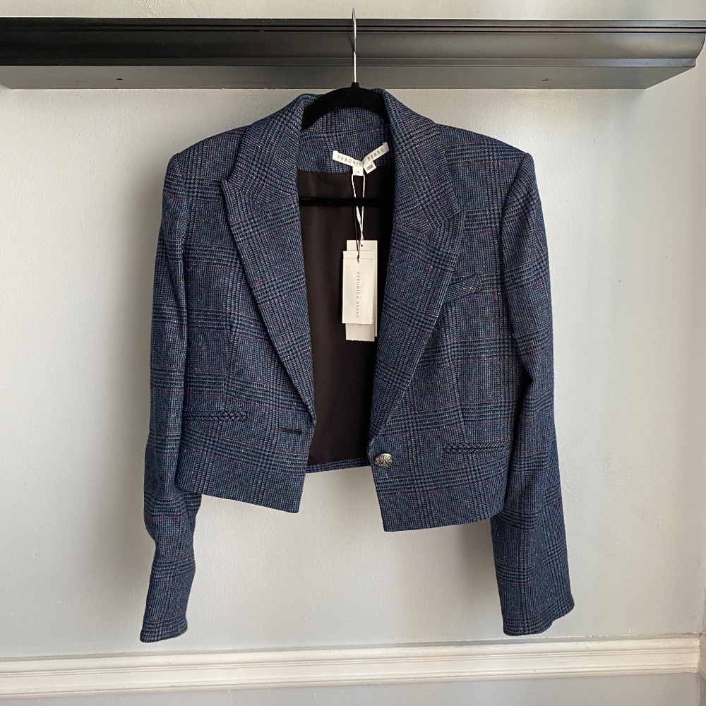 NEW Veronica Beard Cropped Blazer. Blue Plaid. Women's Size 10. Medium. Large.